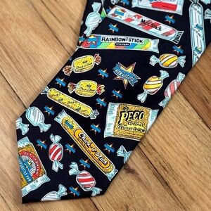 RARE! Atkinson’s Candy Necktie Tie 100% Silk Chick O Stick Rainbow Coconut Bar